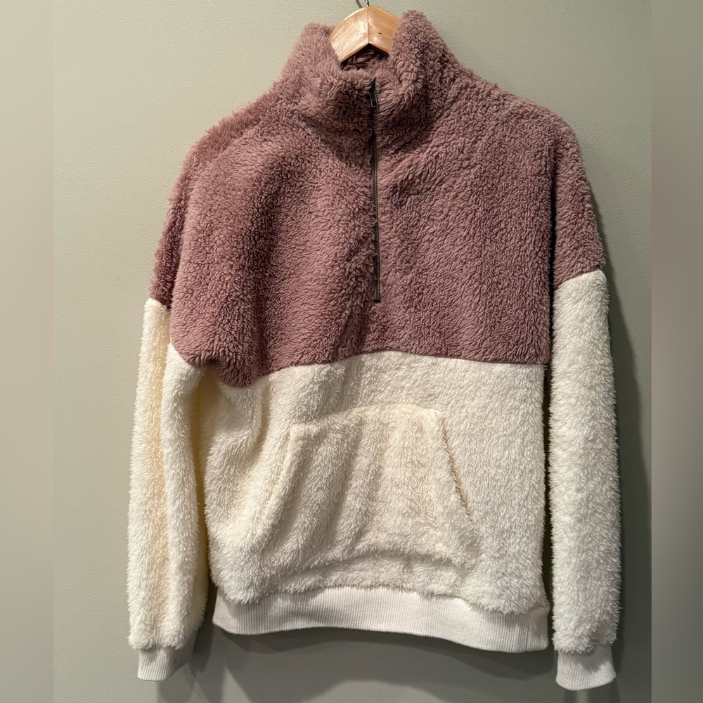 Hippie Rose Pullover Womens Small Sherpa Fleece Half Zip Kangaroo Pocket Cozy